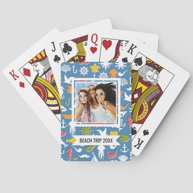 Add Your Name | Marine Symbols Pattern Poker Cards (Back)