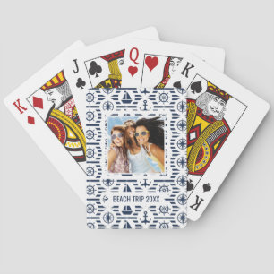 Add Your Name   Maritime In Blue Pattern Poker Cards