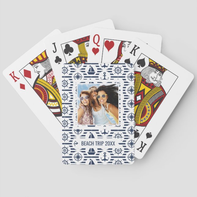 Add Your Name | Maritime In Blue Pattern Poker Cards (Back)