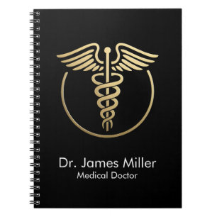 Add Your Name Medical Caduceus Symbol Black Gold Notebook