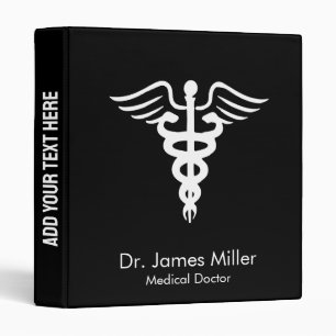 Add Your Name Medical Caduceus Symbol black white 3 Ring Binder