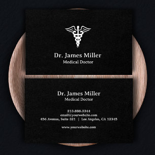 Add Your Name Medical Caduceus Symbol black white Business Card