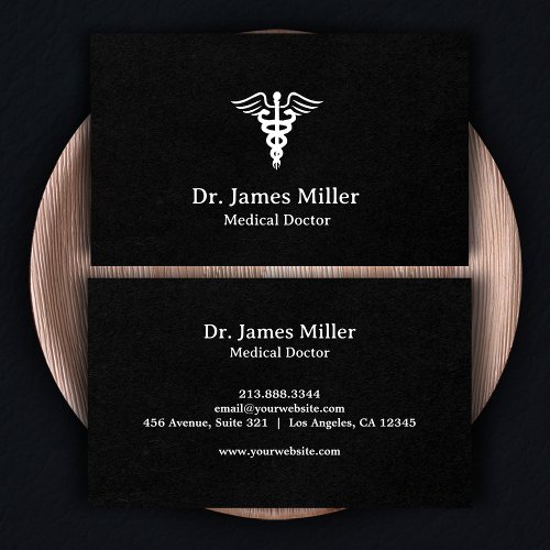 Add Your Name Medical Caduceus Symbol black white  Business Card