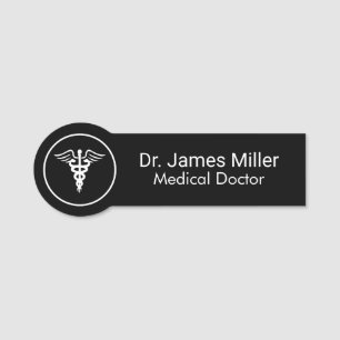 Add Your Name Medical Caduceus Symbol black white  Name Tag