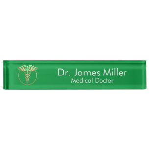 Add Your Name Medical Caduceus Symbol Green  Desk Name Plate