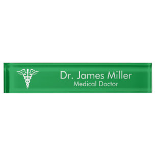 Add Your Name Medical Caduceus Symbol Green  Desk Name Plate