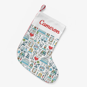 Add Your Name Medical Design Pattern Small Christmas Stocking