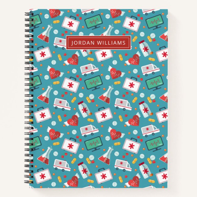 Add Your Name | Medical Icon Pattern Notebook (Front)