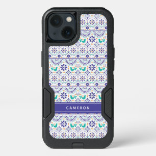 Add Your Name Mexican Bird Tile Folk Art Pattern iPhone 13 Case