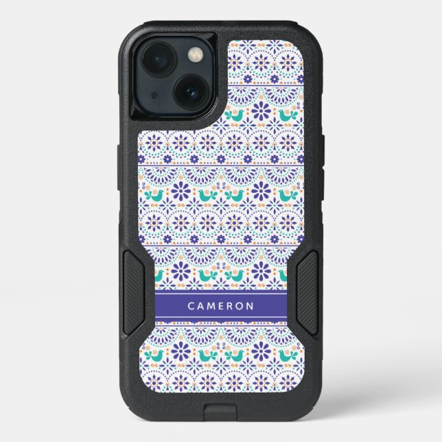 Add Your Name | Mexican Bird Tile Folk Art Pattern Otterbox iPhone Case (Back)