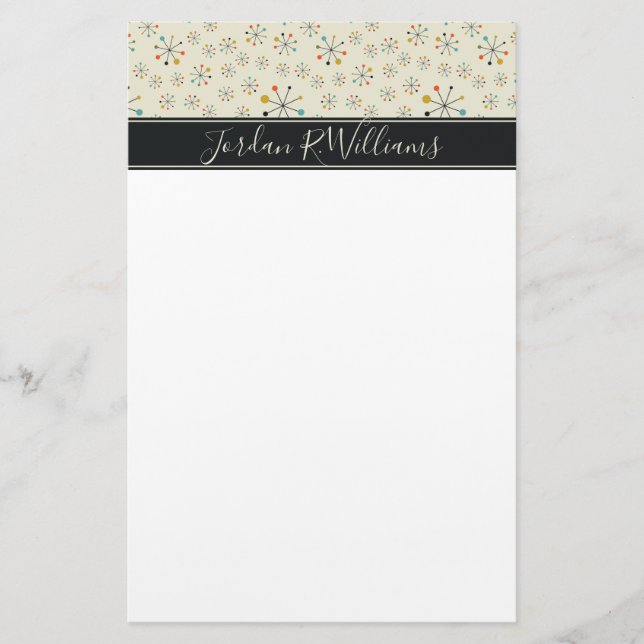 Add Your Name | Mid-Century Atomic Inspired Stationery (Front)