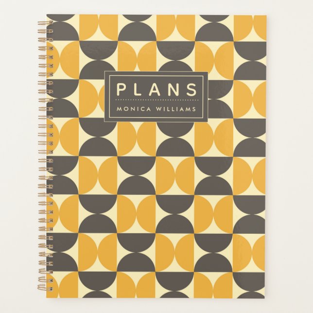 Add Your Name | Mid-Century Modern Brown & Gold Planner (Front)
