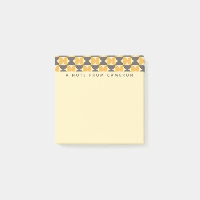 Add Your Name | Mid-Century Modern Brown & Gold Post-it Notes (Front)