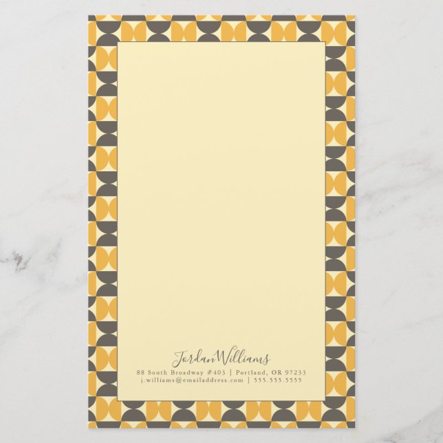 Add Your Name | Mid-Century Modern Brown & Gold Stationery (Front)