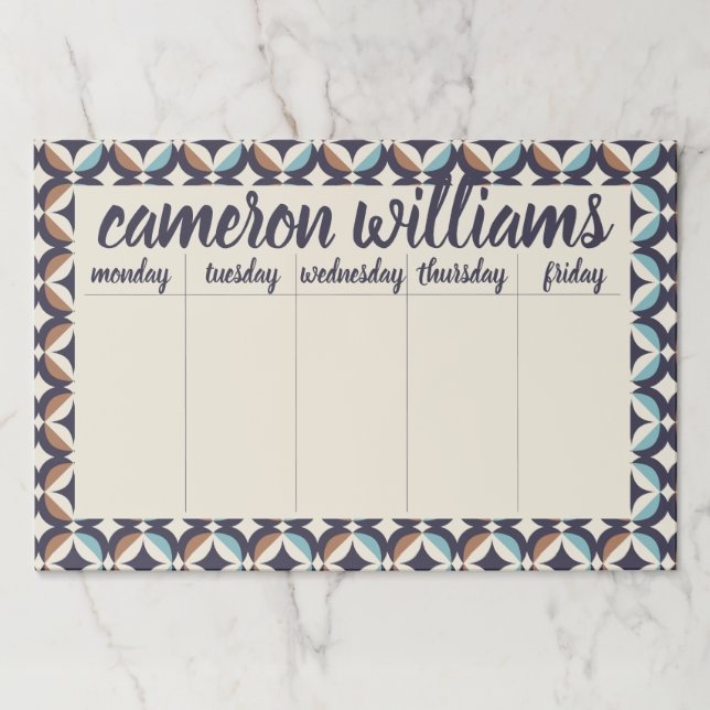 Add Your Name | Mid-Century Modern Brown & Teal Paper Pad (Front)