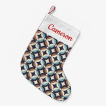 Add Your Name | Mid-Century Modern Brown &amp; Teal Small Christmas Stocking