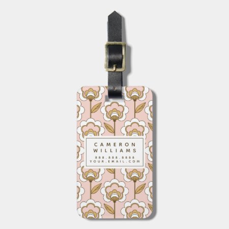 Add Your Name | Mid-century Modern Floral Pattern Luggage Tag