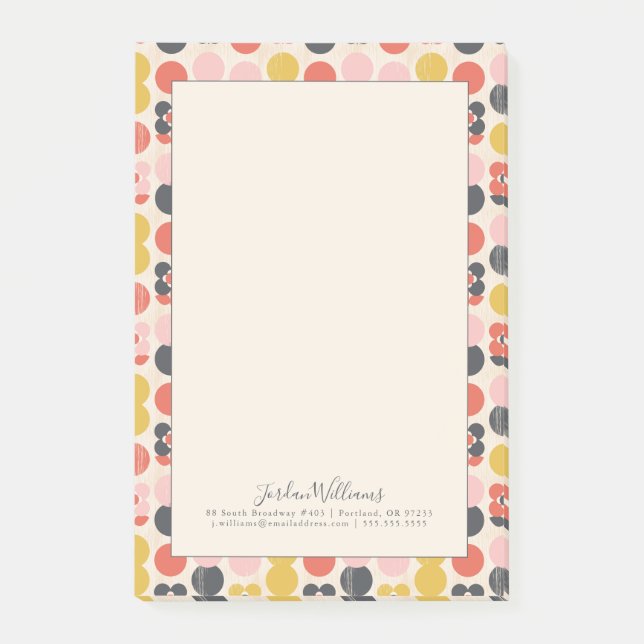 Add Your Name | Mid-Century Modern Flower Pattern Post-it Notes (Front)