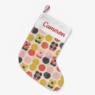Add Your Name   Mid-Century Modern Flower Pattern Small Christmas Stocking