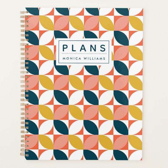 Add Your Name | Mid-Century Modern Leaf Pattern Planner (Front)