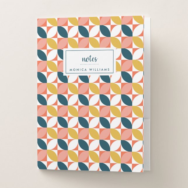Add Your Name | Mid-Century Modern Leaf Pattern Pocket Folder (Front)