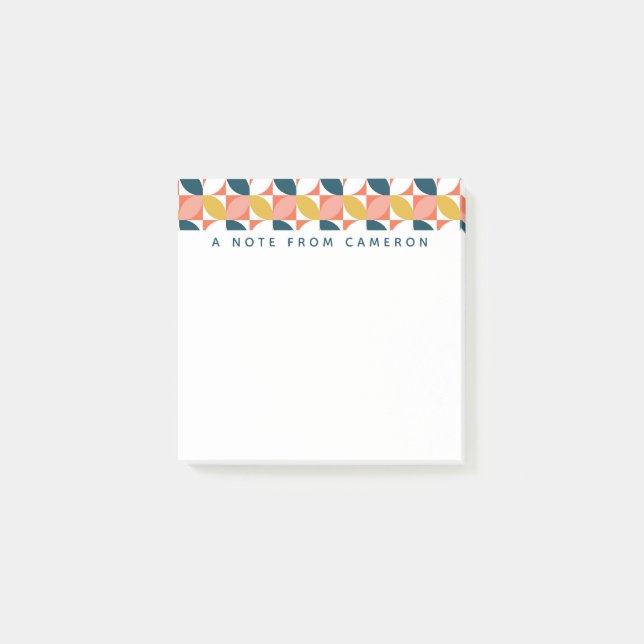 Add Your Name | Mid-Century Modern Leaf Pattern Post-it Notes (Front)