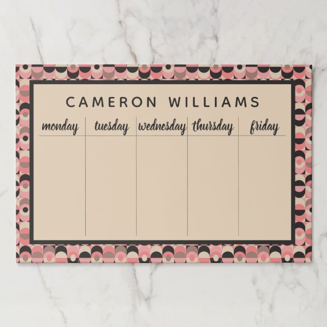 Add Your Name | Mid-Century Modern Pink Pattern Paper Pad (Front)