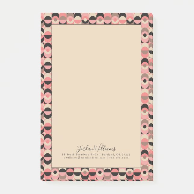 Add Your Name | Mid-Century Modern Pink Pattern Post-it Notes (Front)