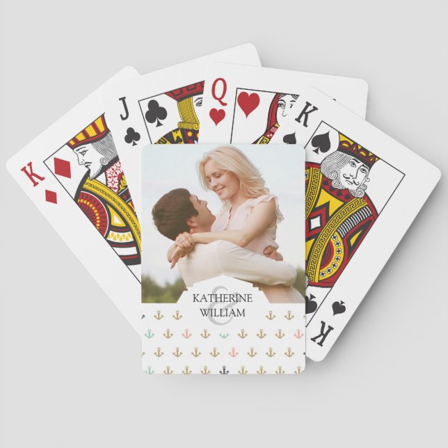 Add Your Name | Mini Anchor Pattern Poker Cards (Back)