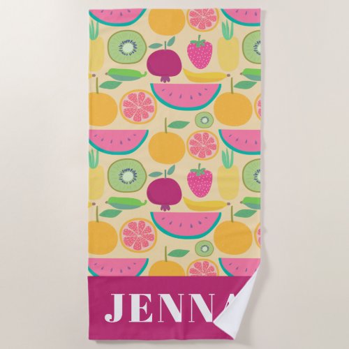 Add Your Name  Mixed Fruit Beach Towel