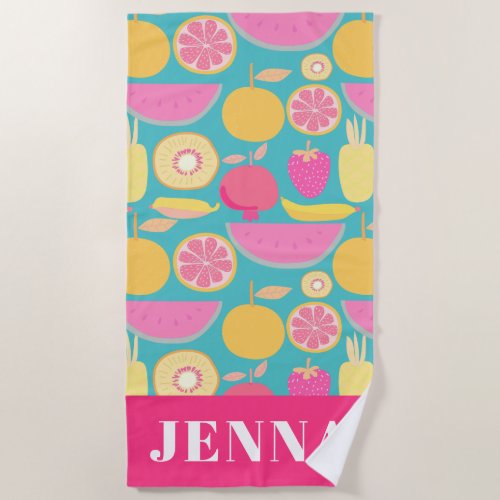 Add Your Name  Mixed Fruit Beach Towel