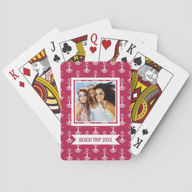 Add Your Name | Modern Anchors Pattern Poker Cards (Back)