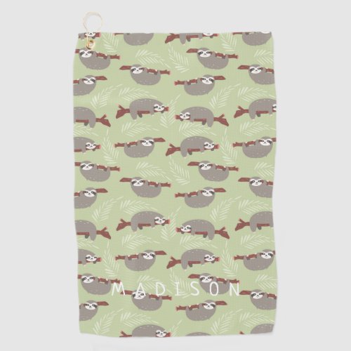 Add Your Name  Modern and Cute Sloth Pattern Golf Towel