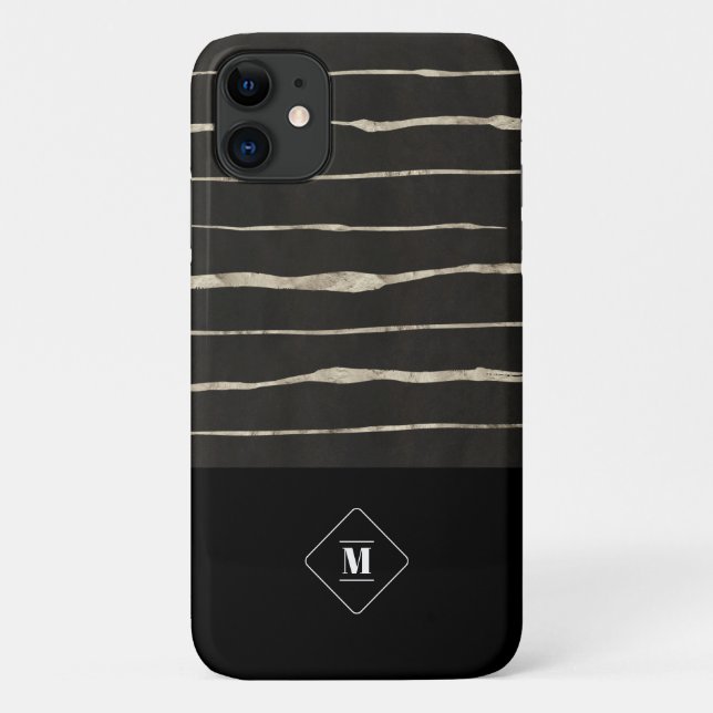 Add Your Name | Modern Black & Gray Marble Pattern Case-Mate iPhone Case (Back)