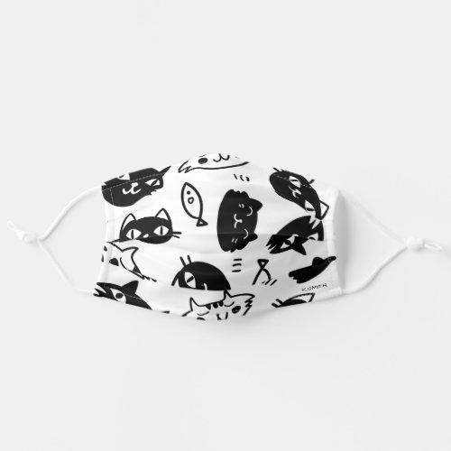 Add Your Name Modern Cute Doodle Kitty Cat Pattern Adult Cloth Face Mask