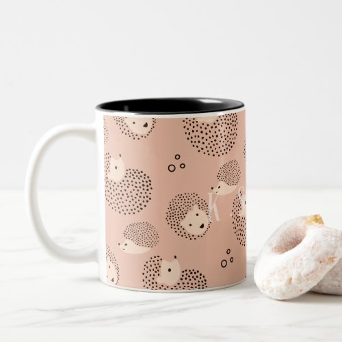 Add Your Name  Modern Cute Hedgehog Pattern Two_Tone Coffee Mug