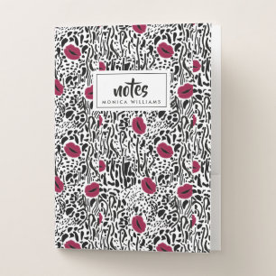 Add Your Name Modern Lipstick Lips B&W Pattern Pocket Folder