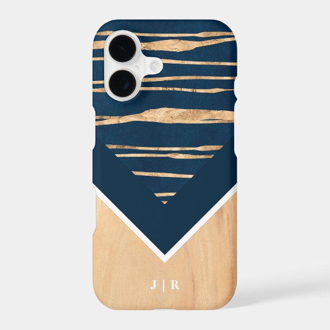 Add Your Name | Modern Marble Pattern & Wood Iphone Case (Back)