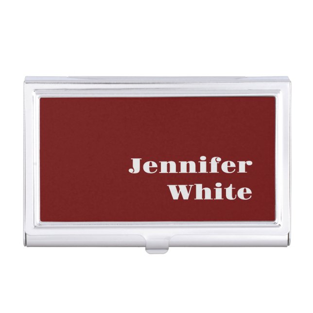 Add Your Name Modern Minimalist Plain Dark Red Business Card Case (Front)