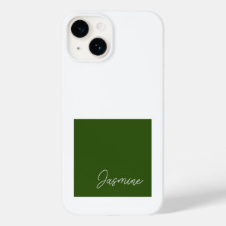 Add Your Name Modern Minimalist Script Green White Case-Mate iPhone 14 Case