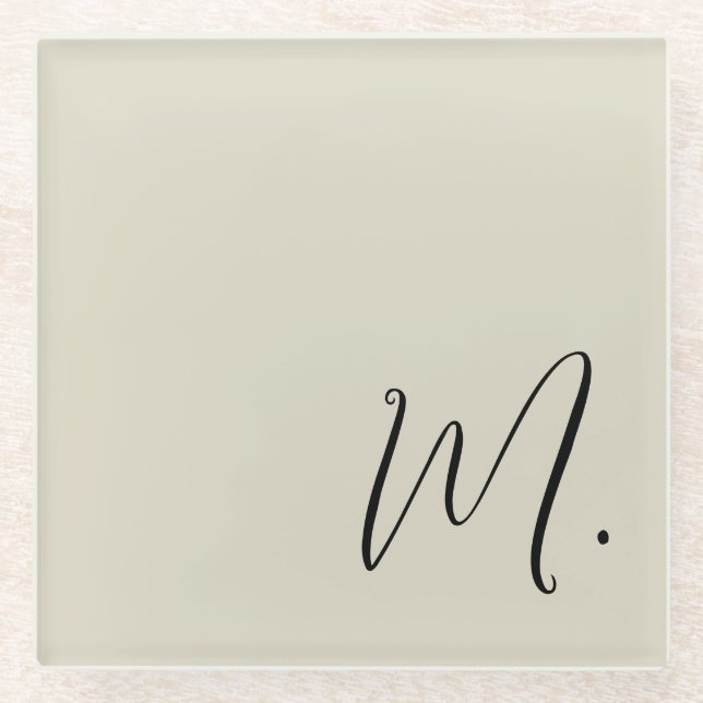 Add Your Name Modern Monogram Initial Calligraphy Glass Coaster (Front)