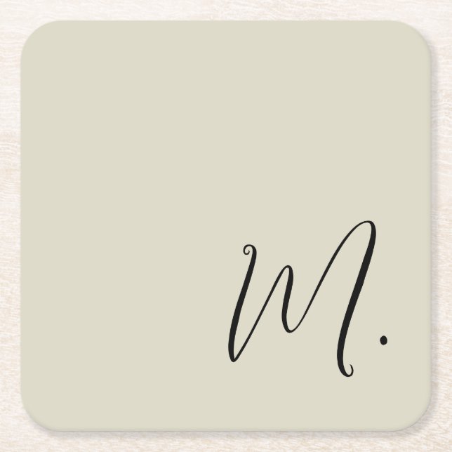 Add Your Name Modern Monogram Initial Calligraphy Square Paper Coaster (Front)