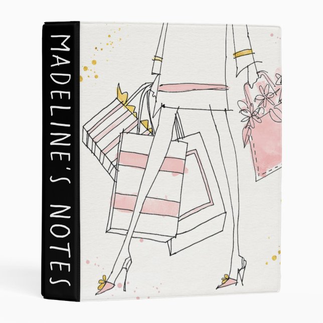 Add Your Name | Modern Pink Fashion Sketch Mini Binder (Front/Spine)