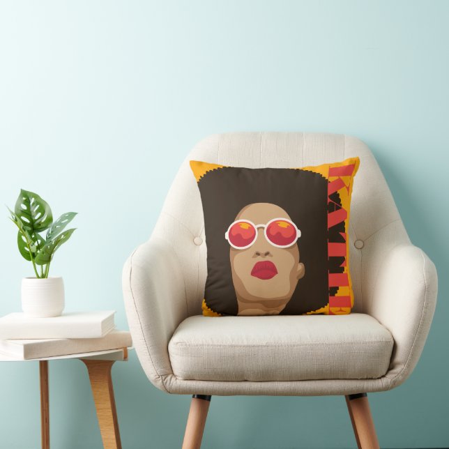Add Your Name | Modern Pop Art Girl Throw Pillow (Chair)