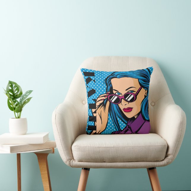Add Your Name | Modern Pop Art Girl Throw Pillow (Chair)