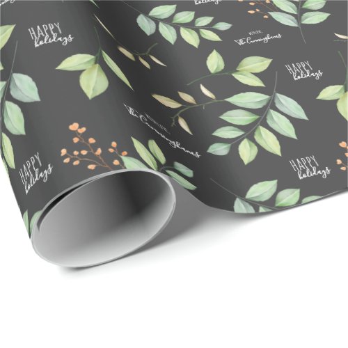 Add Your Name  Modern Watercolor Foliage Holidays Wrapping Paper
