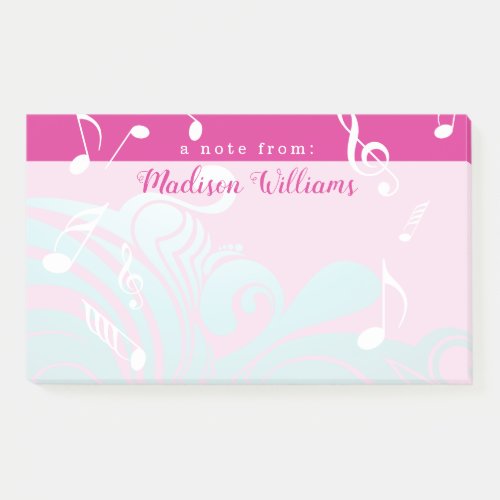 Add Your Name  Musical Teal  Pink Notes