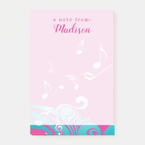 Add Your Name  Musical Teal  Pink Notes