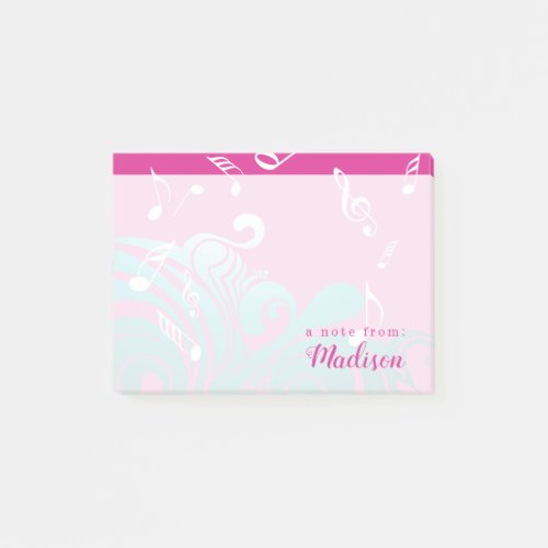 Add Your Name  Musical Teal  Pink Notes