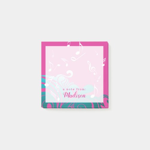 Add Your Name  Musical Teal  Pink Notes